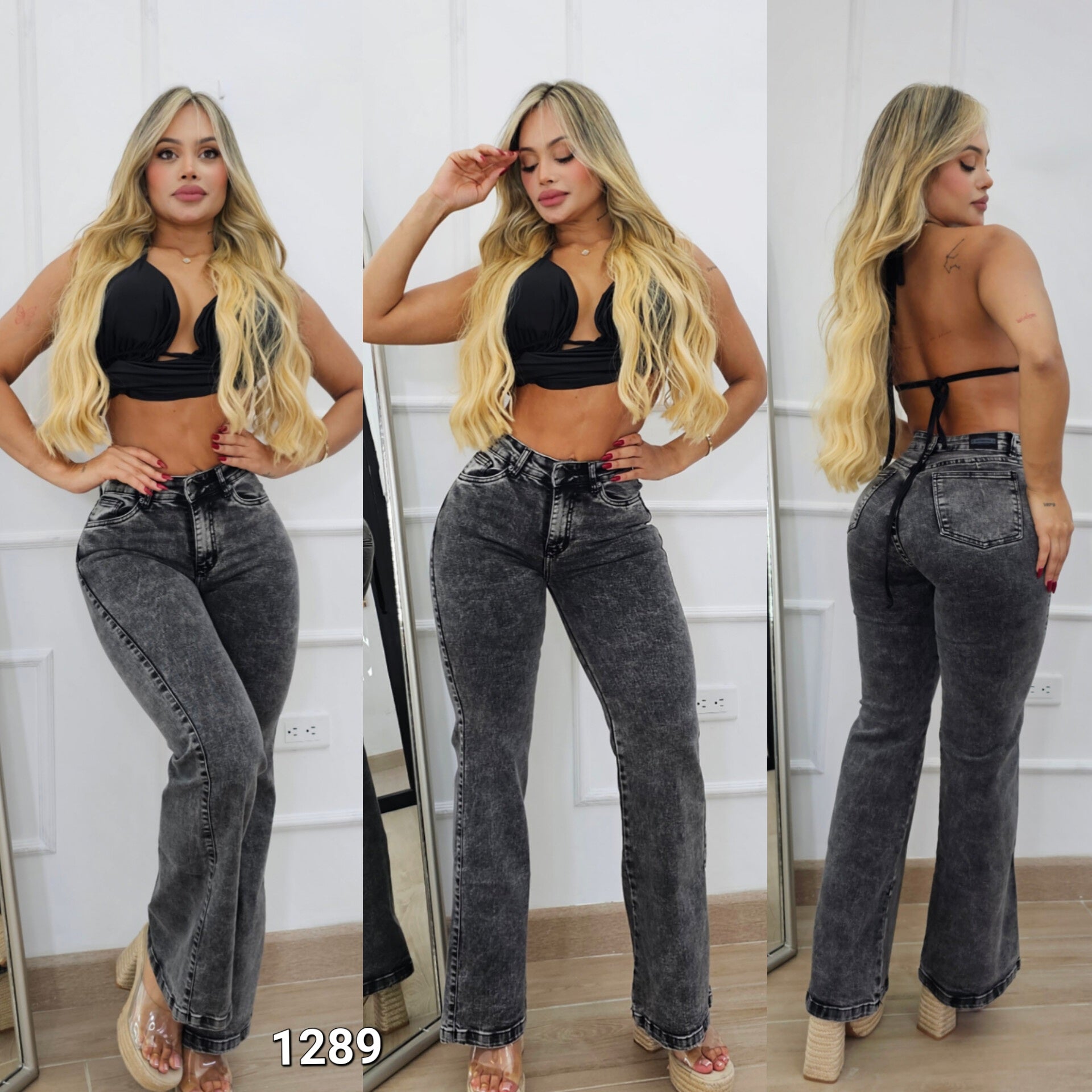 Jeans gris  bota campana 1289