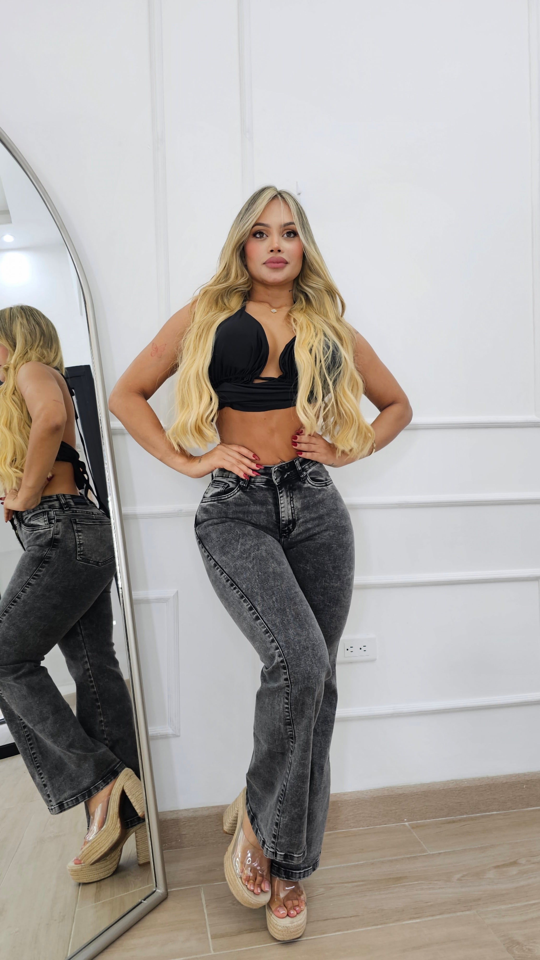 Jeans gris  bota campana 1289